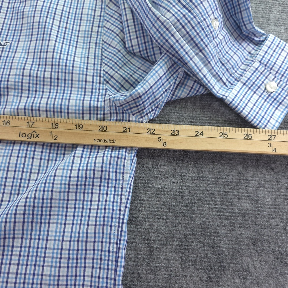 Vineyard Vines Whale Shirt Medium Blue Check Long Sleeve Button Down Cotton Logo - Picture 4 of 7